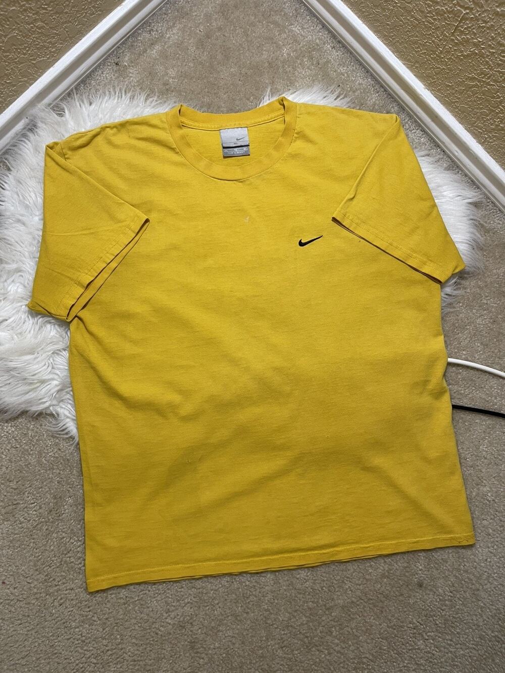 Vintage 2000s Y2K Nike Basic Logo Embroidered Swoosh Yellow Shirt Size XL